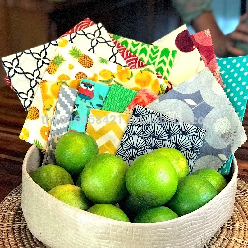 Zero Waste Eco Friendly Vegan Beeswax Food Wrap Reusable Custom Printed