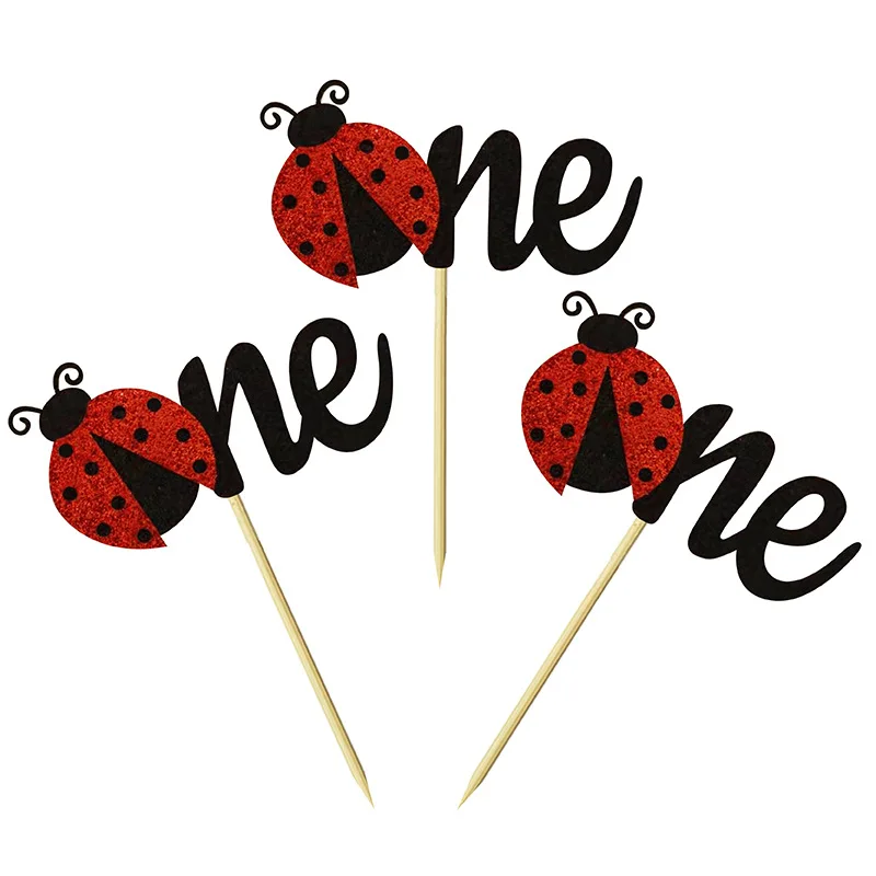 Ladybug One Cake Topper Baby's First Birthday Party Scene Decorated Cake Insert