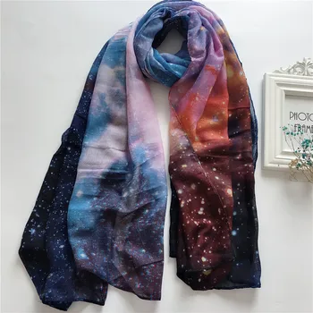 Women galaxy Pattern Star Printed Scarf Cotton Voile Scarf Shawls 10pcs/lot