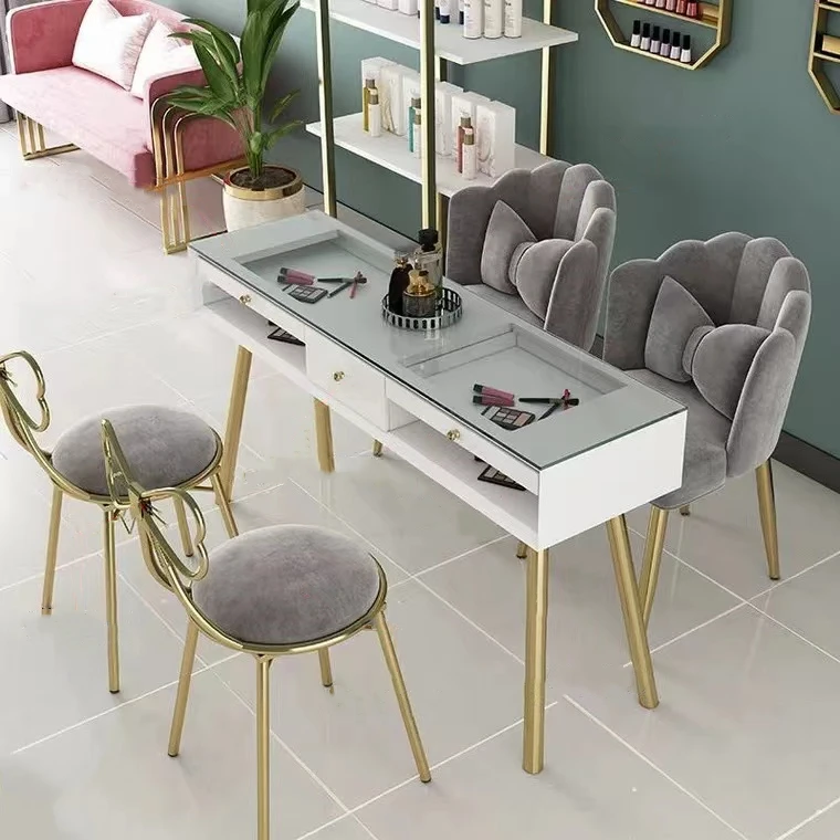 Custom Nail Bar Salon Furniture Tech Desk Metal Dressing Chair And Table Nails Spa Nail Desk
