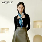Yellow Scarves Genuine Girls Gender Yellow Color Navy Blue Color Silk Scarves