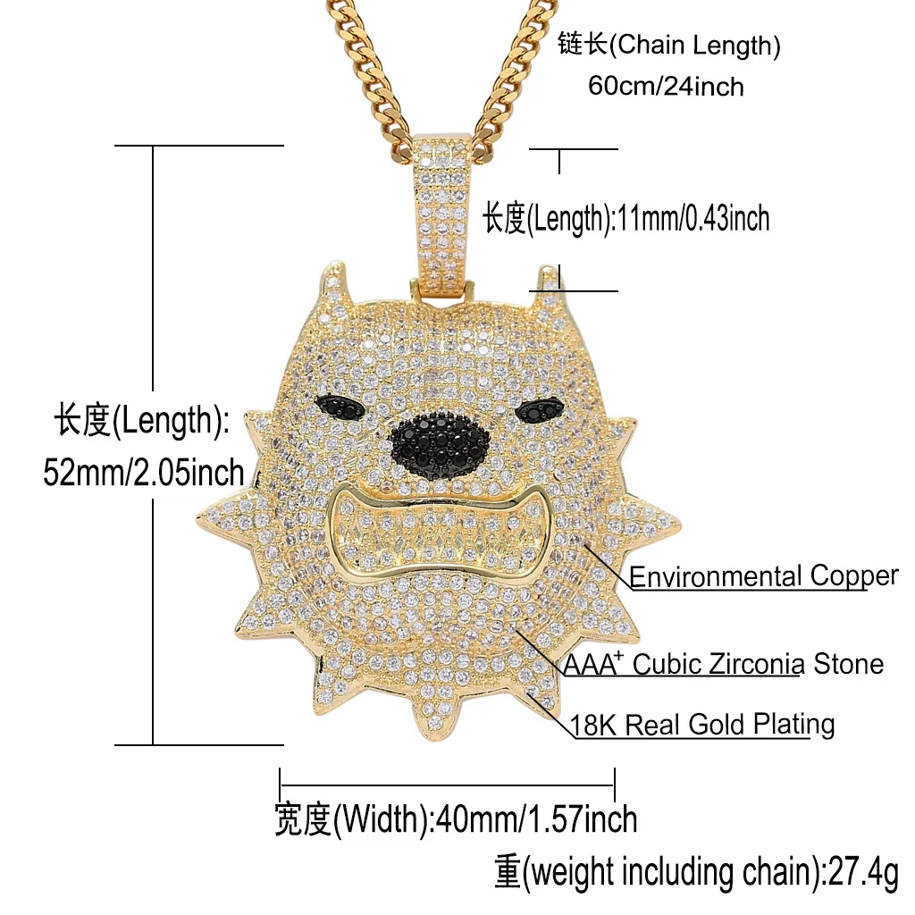 bling bling hip hop custom diamond necklaces jewelry,women men copper with zircon ferocious dog necklace pendants jewelry