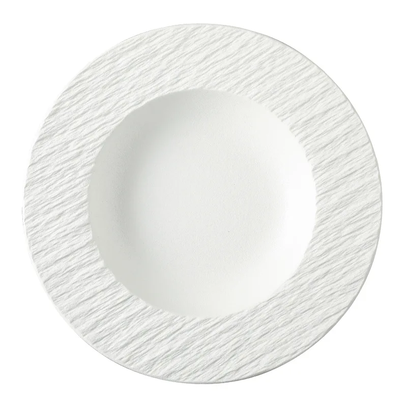 Wholesale Hotel Light Luxury Tableware Pasta Salad Cold Vegetable Soup Solid Color Ceramic Porcelain Hat Plate