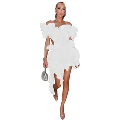 Summer women's new night club sleeveless pleated backless elegant dress irregular multi-ruffle sexy party evening dresses