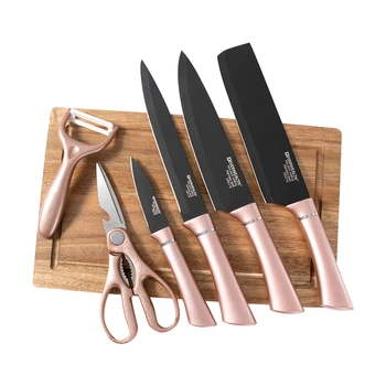 7 PCS Kitchen Chef Knives pink Kitchen Knives Set With chopping board