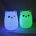 Baby Night Lamp Sensitive Tap Control 7 Single Colors RGB Soft Cat Silicone Baby Nursery Lamp Night Light For Kids