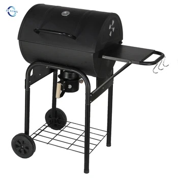 Outdoor Barbecue Trolley Oil Drum Grill Backyard Barrel Bbq Charcoal Grill