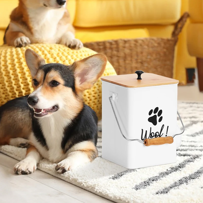 New Arrival Metal Set of Two Pet Food Storage Container Set with Wooden Lid