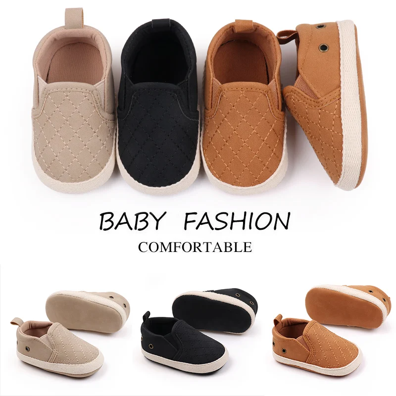 Rhomboid Pattern Design Soft Bottom Baby Boys Casual Shoes with Solid Color for Walking manufacture