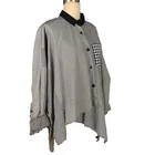 Wholesale Grey Plaid Long Sleeve Stripe Loose Thin Shirt For Women