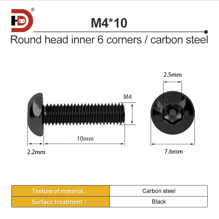 10.9 Grade High Hardness Carbon Steel Screw Hexagonal Round Head Bolt Locking Component M4/5/6/8 supplier