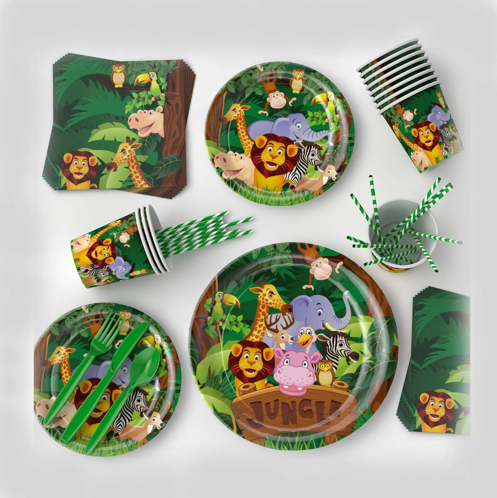 Safari Jungle Theme Birthday Party Decorations Disposable Tableware Set Wild Animal Birthday Party Supplies