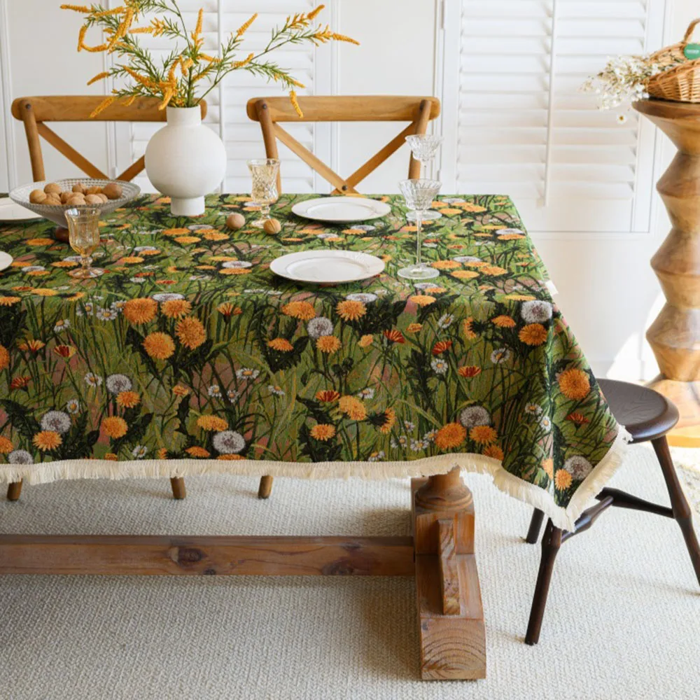 Retro Pastoral Style Cotton Linen Floral Antislip Tea Space Living Room Canteen Rectangle Household Tablecloth