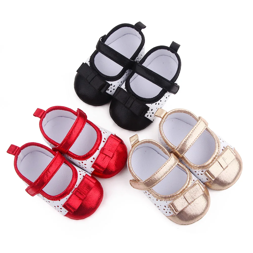 Baby Girls Bow Hollowed Flowers Sparkly Color Matching Princess Soft Soled Toddler Shoes manufacture