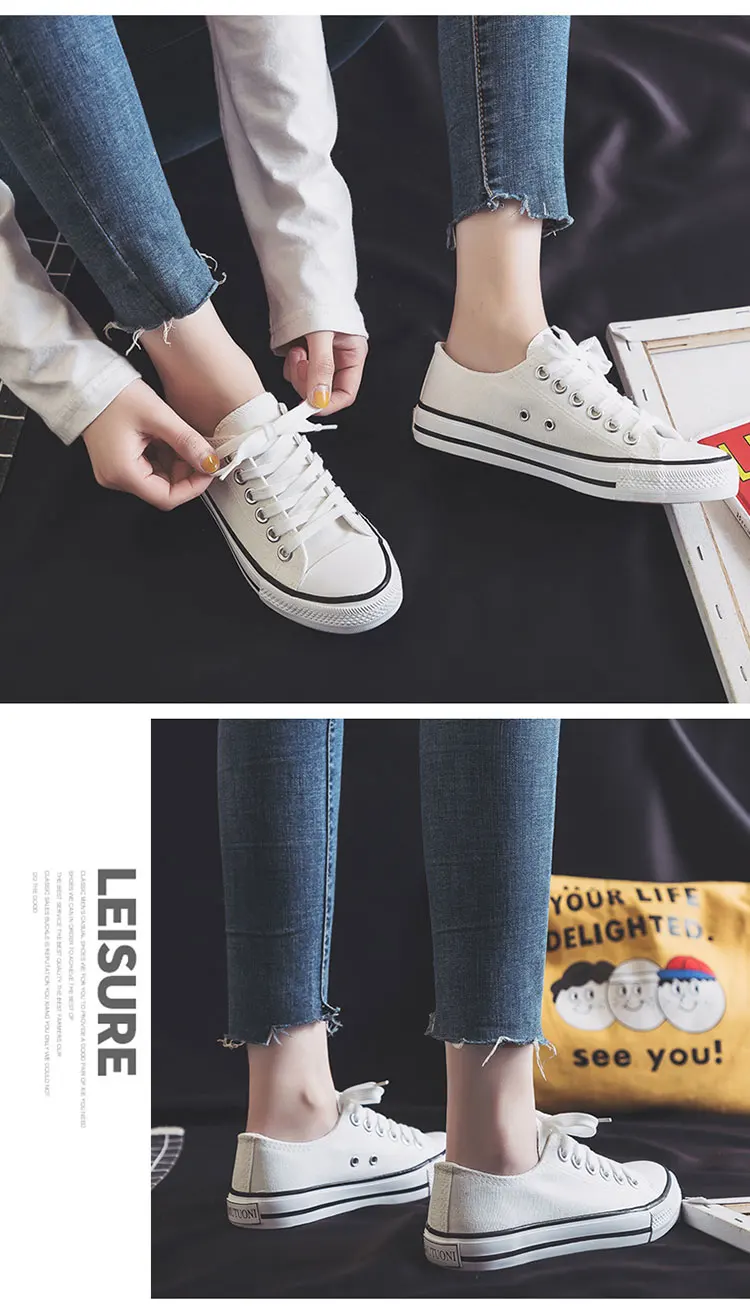 New Arrivals Sneakers Lace Up White Canvas Shoes Wholesale For Women