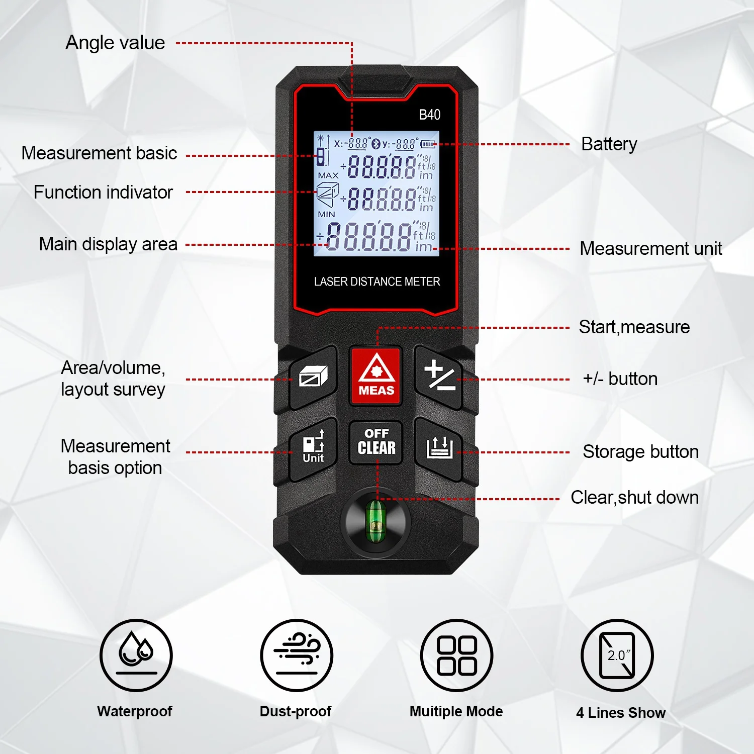 Goxawee Digital Laser Measure W/ Digital Angle,Electronic Level Control