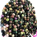 Beads Gemstone Strings LONGYAO Natural Tourmaline Mixed Colour Round Shape Beads Gemstone Strings