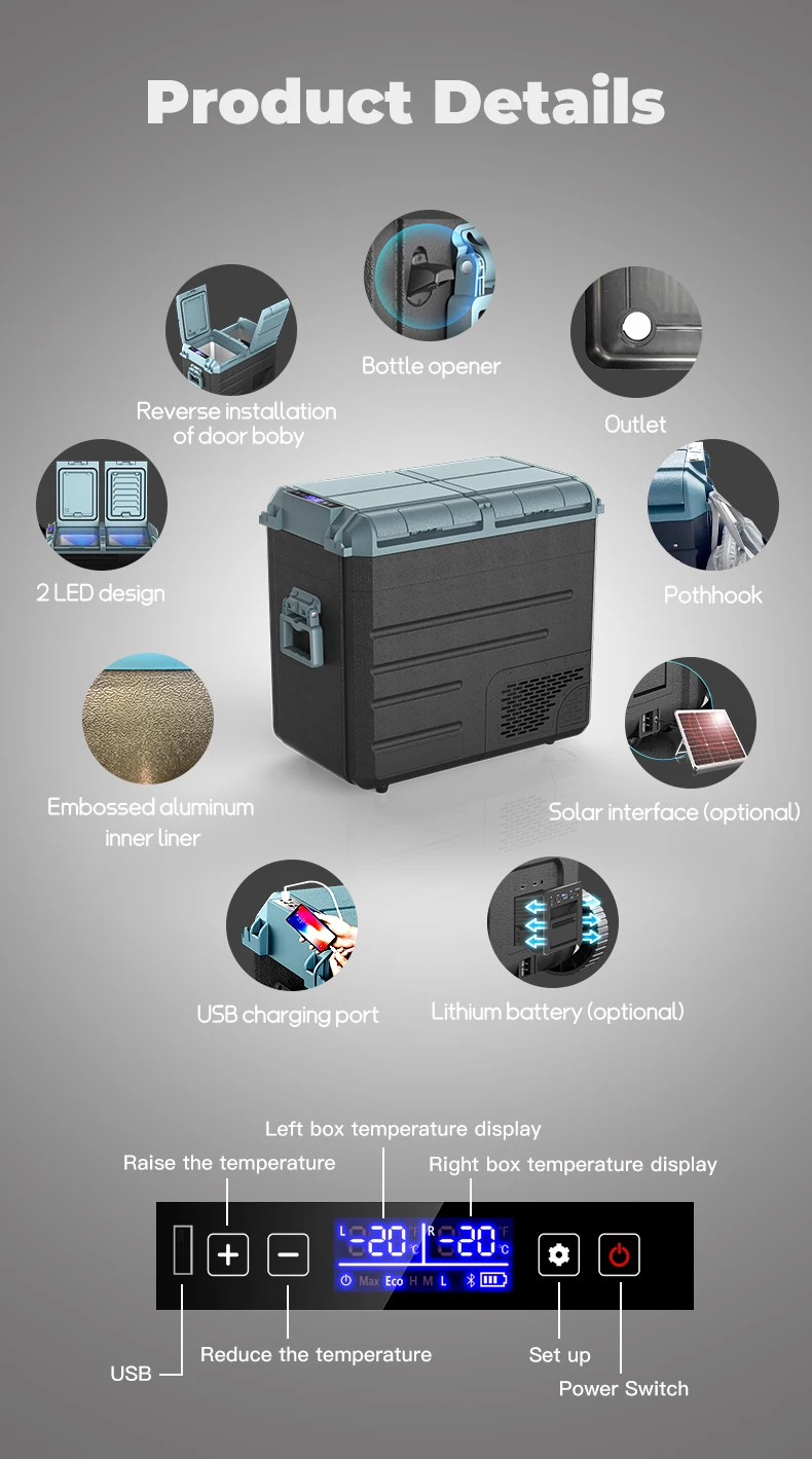 38L 48L 58L Portable Battery Powered Mini Fridge Car Refrigerator Freezer with AC Adaptor for Camping Home Use DC 12v/24V