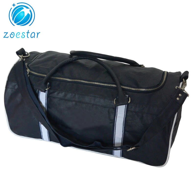 One Large Compartment PU Leather Duffel Bag with Detachable Shoulder Strap Sport Travel Gym Tote Bag