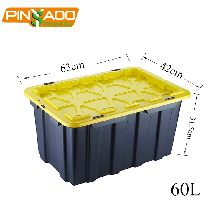 New Fashion Function Storage High Quality 60L Yellow Black Stackable Plastic Tool Storage Box