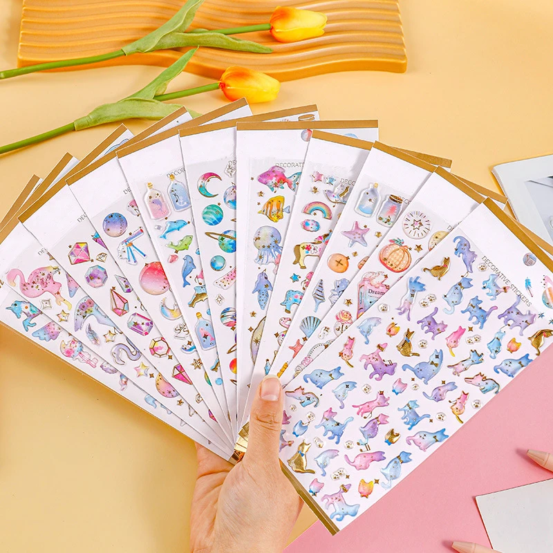 Custom glitter pvc dome epoxy resin deco journal planner stickers decorative gold foil gift crystal sheet for phone laptop