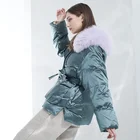 Coat Super Quality Big Natural Fur Collar Hooded Waist Contracted Thickened Puffy Down Coat