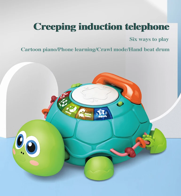 New design baby phone toy educational multifunctional crawling induction baby telephone toy musical turtle toy