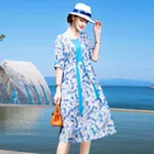 Maxi Silk 2021 Woman Fashion Elegant Clothing Floral Printed Maxi Sleeve Vacation Silk Dresses