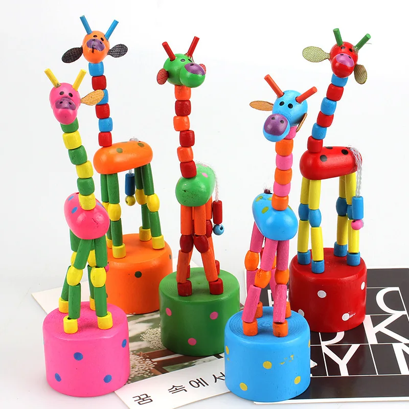 Kid Developmental Toy Baby Dancing Rocking Standing Colorful Giraffe Wooden Toys 