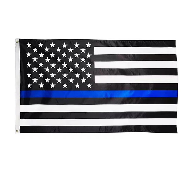3x5 Embroidered Sewn Police Blue Line 300D Nylon Flag 3'x5' Banner 