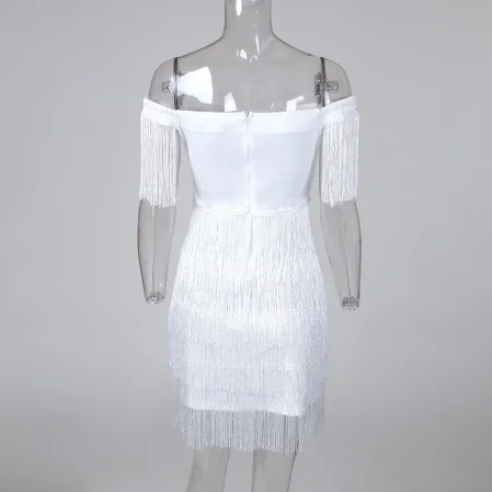 Oem Party Wear Women Sleeveless Bodycon Dress Summer Fringe Tassel White Evening Dresses 2022