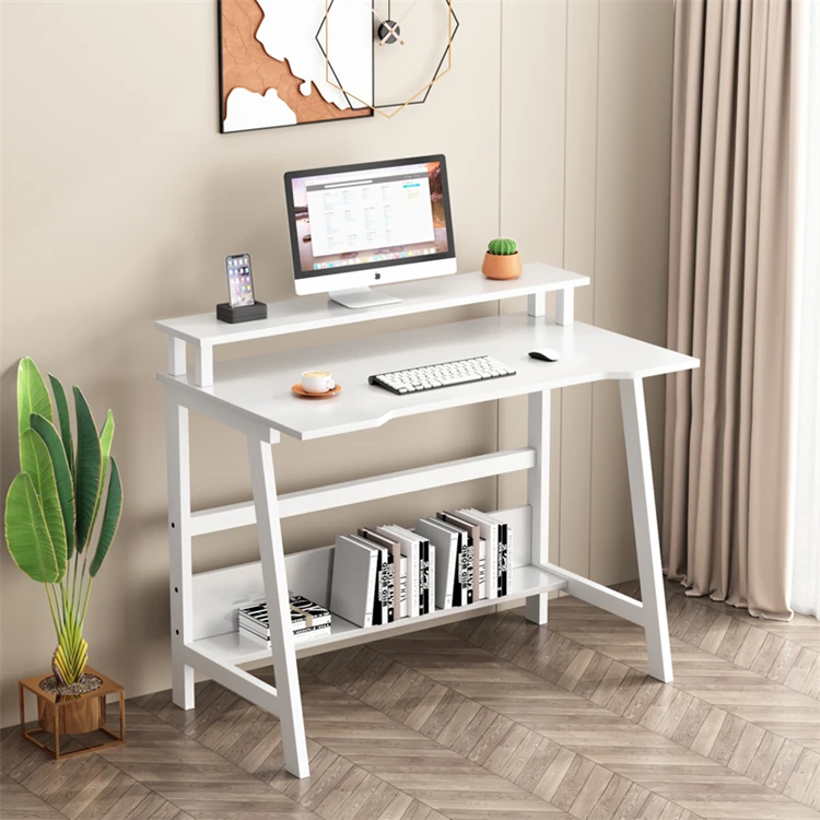 YQ Forever Customization Computer Desk Wood & Steel with Storage Shelves Home Office Furniture