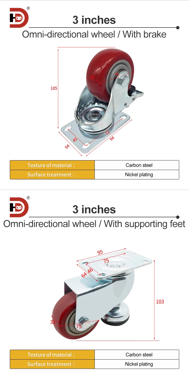 3-inch Dual Bearing Omnidirectional Foot Wheels Flatbed Luggage Mobile Shelf Casters Directional Wheels details