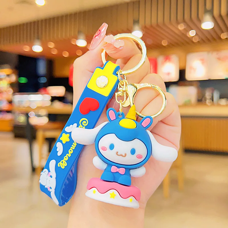 Manufacturer 6 colors Kawaii Cinnamoroll Custom Sanrio 3D Cartoon Anime Bag accessories Rubber keychain