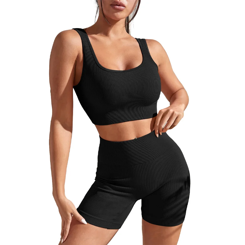 Popular Quick Dry Moisture Absorption High Waist Seamless Activewear Activewear Shorts Black Yoga Sets Fitness For Women