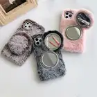 XINGE Furry Fluffy Fur Detachable Makeup Mirror Phone Case Cover For Iphone 11 12 Pro Max Fundas Celular