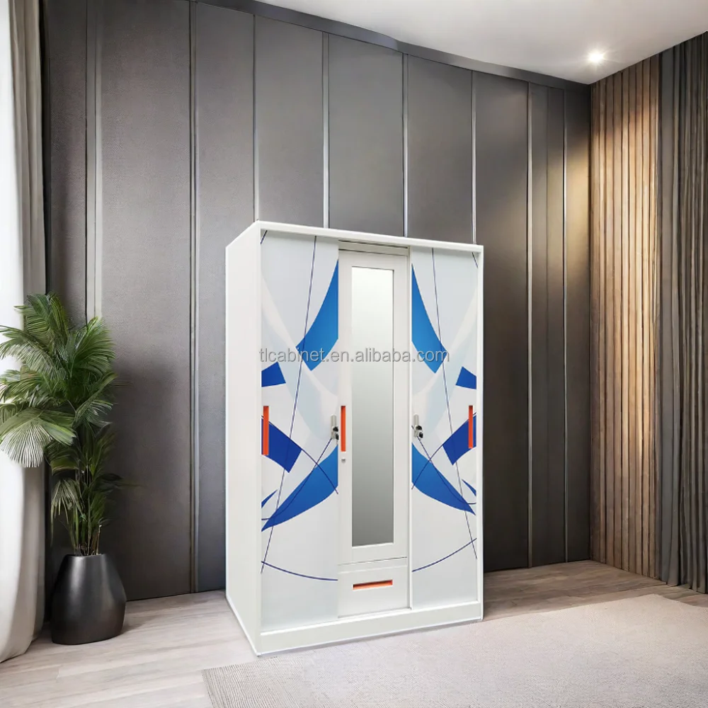 Modern Design Metal Wardrobe Manufacturers 3 Door Wardrobe With Sliding Doors Closet Cabinet Locker Steel Wardrobe