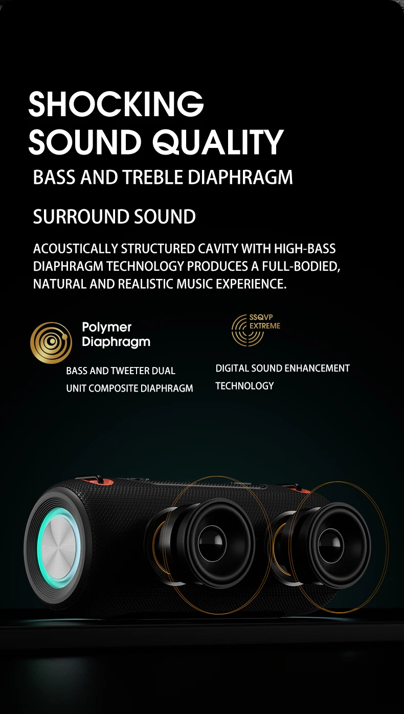 Outdoor 30W 4000mAh Portable with Hand Strap RGB Light Speaker Waterproof Wireless Bluetooth Heavy Loud Bass Audio Speaker