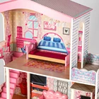 Doll House Wooden Dolls New Fashion Children Kids Girls Big Wooden 13pcs Furniture Girls Princess Doll House Toy Set