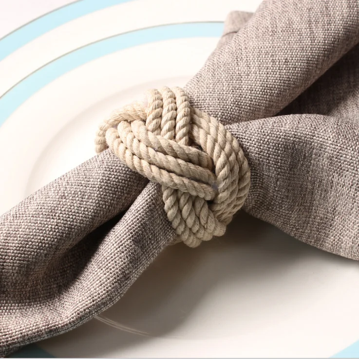 Customized Amazon Hot Selling Natural Material Jute Napkin Ring Hemp Rope Woven Napkin Button