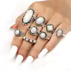 Jewelry Stone Jewelry Accessories Metal Knuckle Rings White Opal Stone Geometric Ring Set For Women