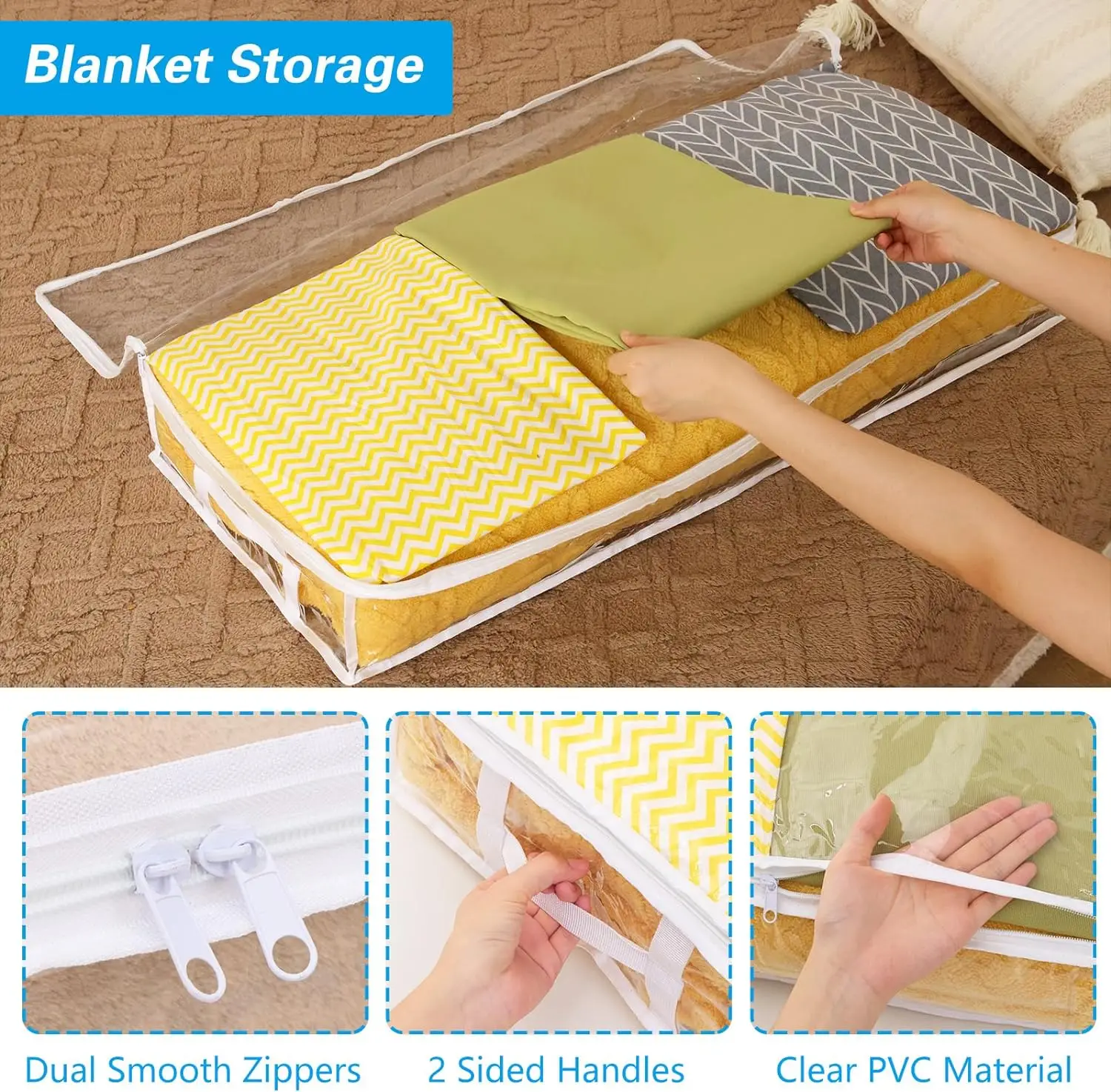 Large Capacity Quilt 6pcs Storage Bag Clear Window Folding Bag Clothes Blanket Bedding Storage Bag Organizer Under Bed Storage