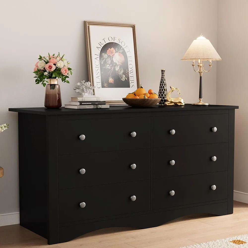 product wood chest of drawers 6 drawer modern bedroom storage tower with closet organizer black-3