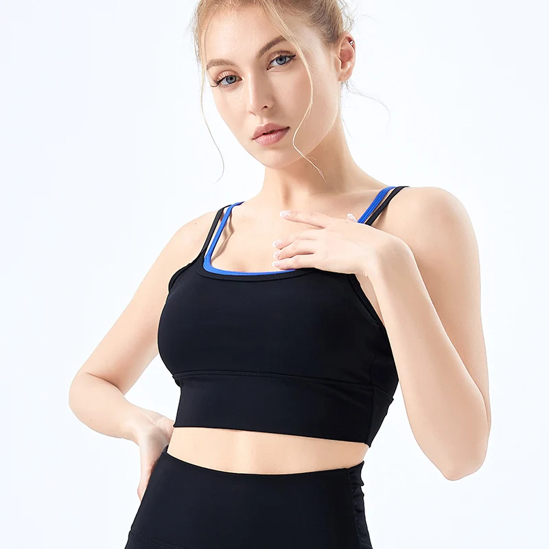 Wholesale Breathable Gathered Shockproof Double Thin Shoulder Straps Sexy Orange Tube Top Sports Bra