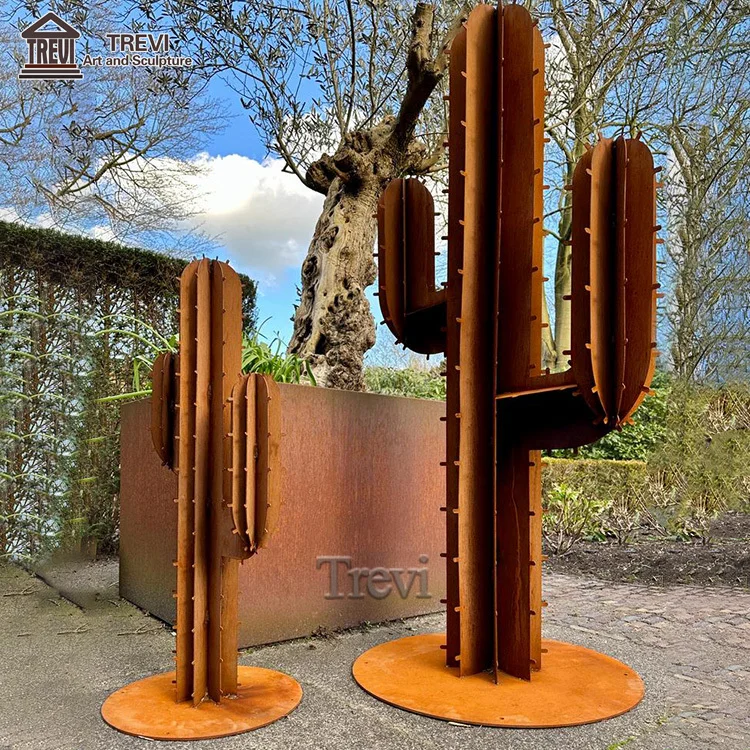 Popular Yard Garden Metal Plant Statue Decor Corten Steel Cactus Sculpture