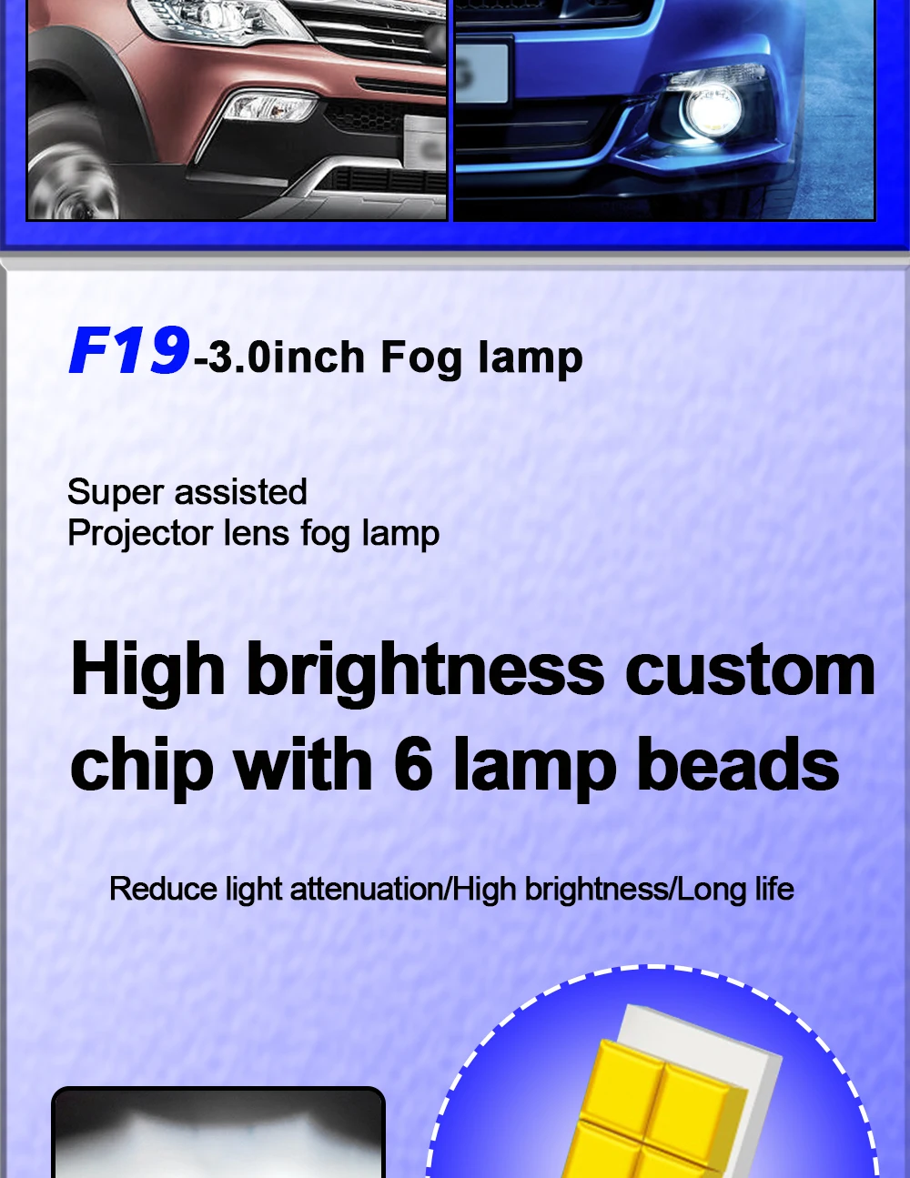 TECH-KING car accessories 3.0inch projector led fog lights for universal cars 12V 6000K 100W High brightness lens fog lamp
