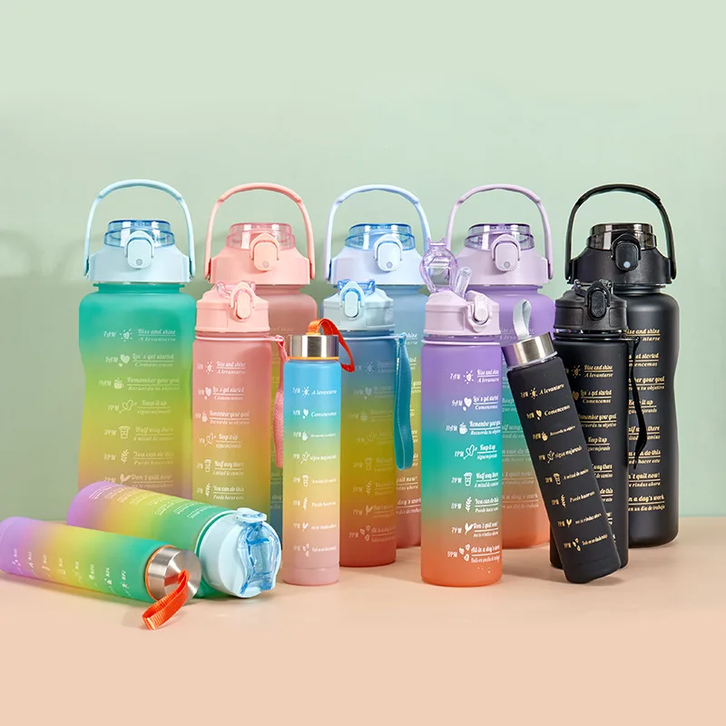 HotSale Gift 3 Pcs In 1 Set 2L Drinking Plastic Sport BPA Free Gym Fitness Motivational Water Bottles