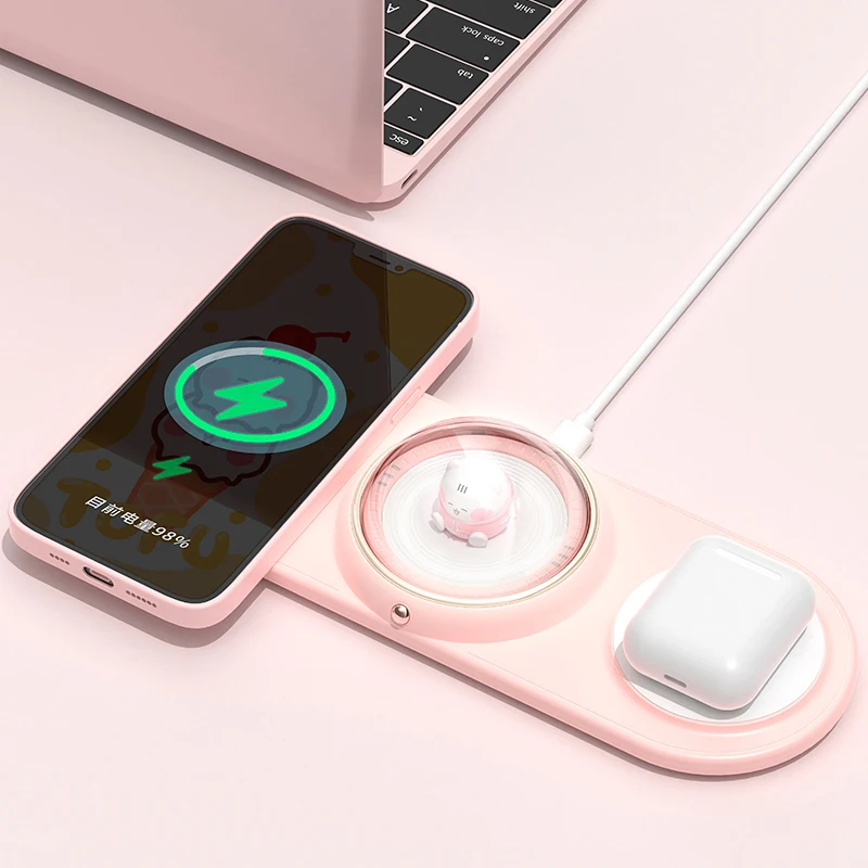 ICARER FAMILY 10W 15W double fast wireless charger with night light led wireless charger desk home office for iPhone  for airpod