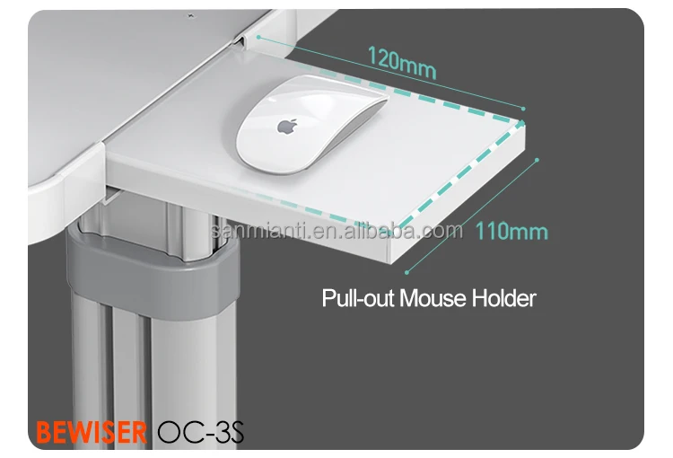 Hot Sell Hospital Mobile Medical Computer Cart Laptop Hospital Cart Trolley Dentist Clinic Trolley(BEWISER MTO-3)