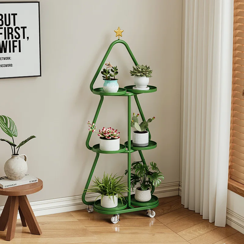 Christmas Tree Metal Indoor Plant Stand Living Room Bedroom Bedside Storage Rack